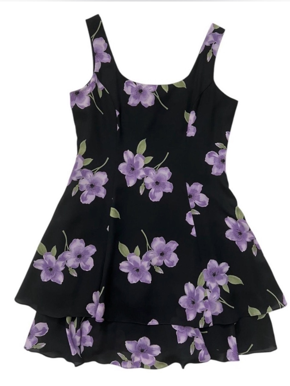Vintage Black and Lavender Floral Mini Dress
